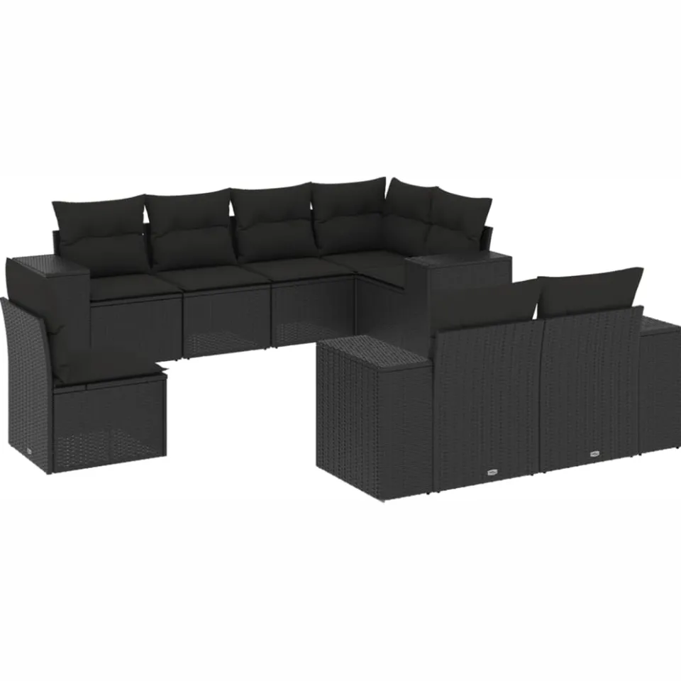 vidaXL 8-delige Loungeset met kussens poly rattan zwart, foto 3
