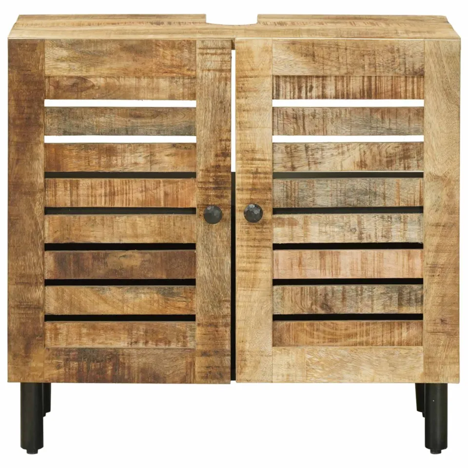 vidaXL Wastafelkast Bruin en zwart 62 x 33 x 58 cm Massief Mango Hout, foto 4