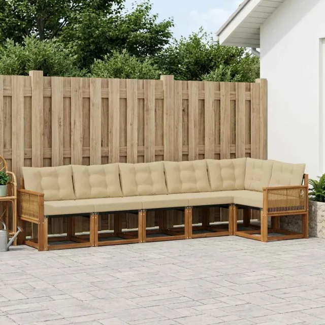 vidaXL Buiten bankenset 6 st 6-zits Natuurlijk en Beige