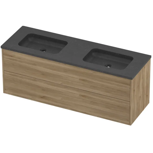 Proline Rollo Badmeubelset Hardsteen Elegant Dubbel 140x46x54 cm Blue Stone Cider Oak Eiken