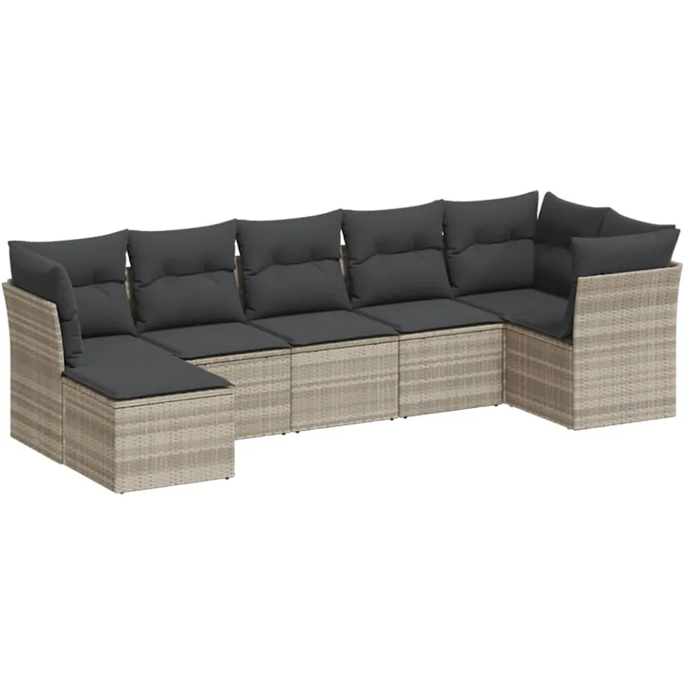 vidaXL 7-delige Loungeset met kussens poly rattan lichtgrijs grijs