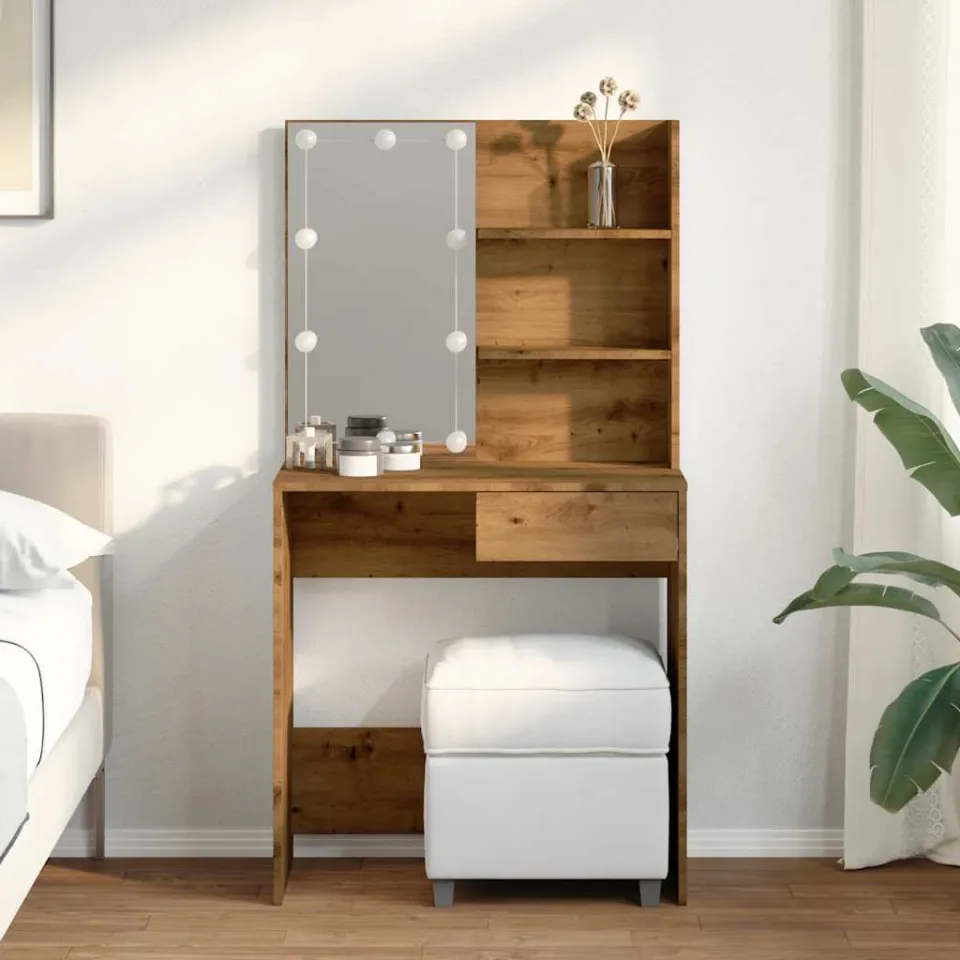 vidaXL Kaptafel met LED-verlichting 74,5x40x141 cm artisanaal eiken, foto 2