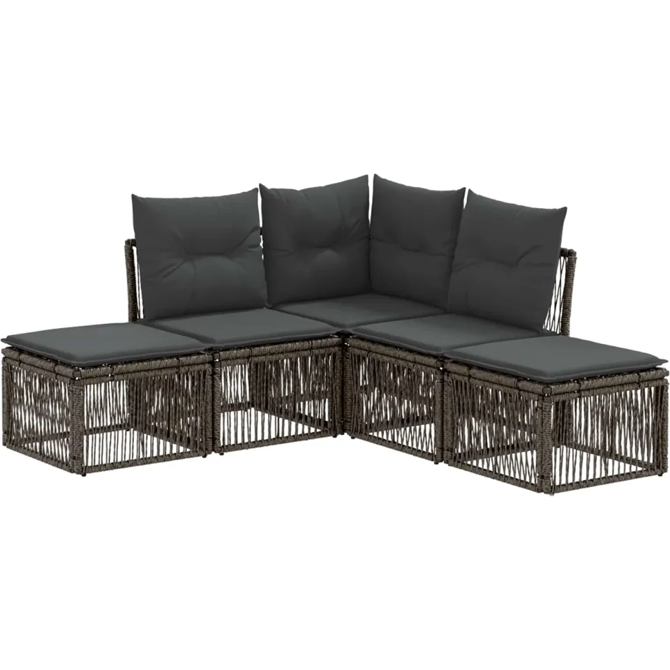 vidaXL Tuinbankenset 5 st 5-zits Grijs poly rattan, foto 3