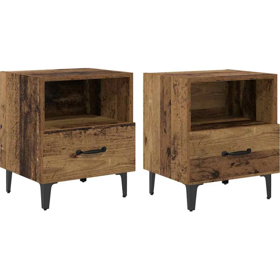 vidaXL Nachtkastje 2 st Oudhout 40 x 35 x 47,5 cm Bewerkt hout bruin, foto 3