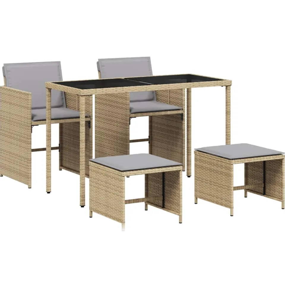 vidaXL 5-delige Tuinset met kussens poly rattan gemengd beige, foto 3