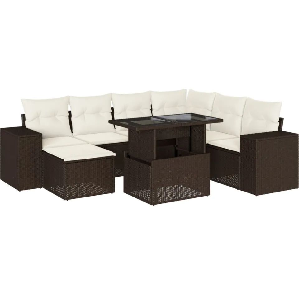 vidaXL 8-delige Loungeset met kussens poly rattan bruin