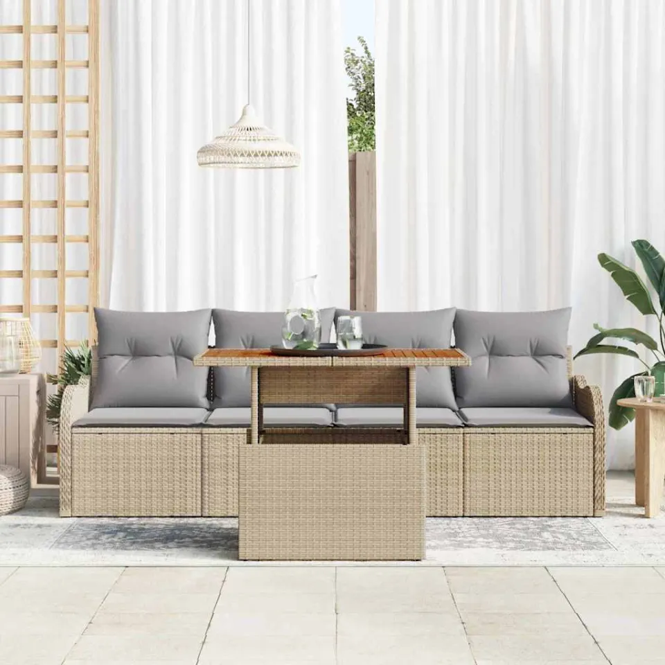 vidaXL Tuinbankenset 5 st Beige poly rattan, foto 3