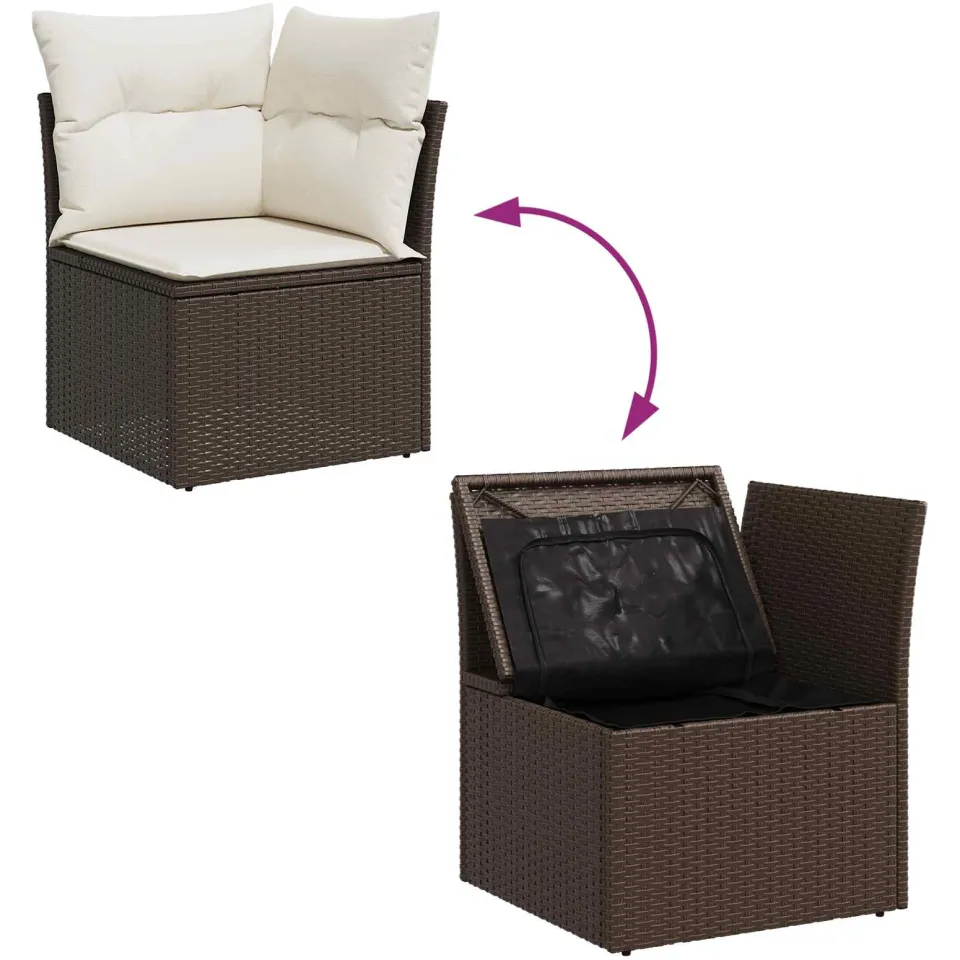 vidaXL Tuinbankenset 7 st Bruin en Crème poly rattan, foto 2