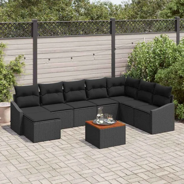 vidaXL Bankstel 9 st Zwart poly rattan, foto 2