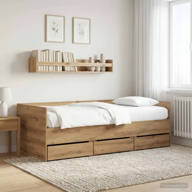 vidaXL Dagbed met lade met hoofdeinde Artisanaal eiken Bewerkt hout Bruin