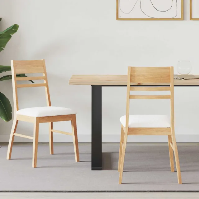 vidaXL Eettafelstoelen 2 st Massief Rubberhout Natuurlijk en wit Bruin