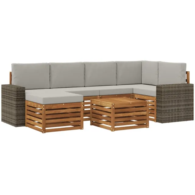 vidaXL Buiten - bank - set - 7 - st - Naturel - en - lichtgrijs - Polyester Naturel en lichtgrijs
