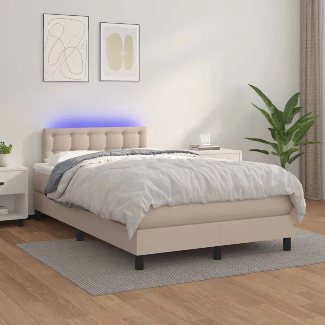vidaXL Boxspring met matras en LED kunstleer cappuccinokleur 120x200cm bruin