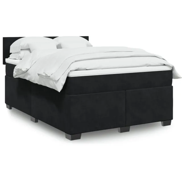 vidaXL Boxspring met matras fluweel zwart 160x200 cm