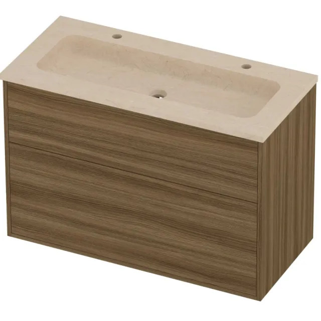 Proline Rollo Badmeubelset Hardsteen Elegant 2 Gaten 100x46x67 cm Sand Stone Caramel Walnut Houtlook