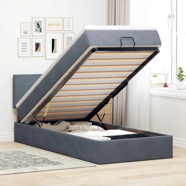 vidaXL Ottoman bed met matras 90x200cm fluweel donkergrijs grijs
