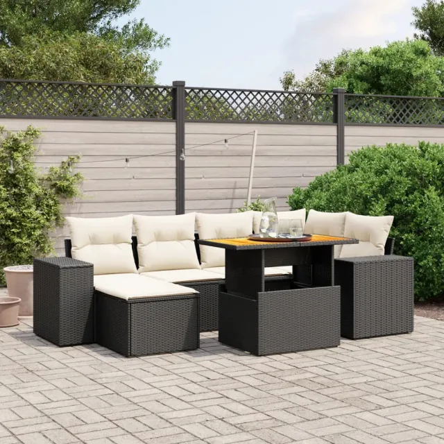 vidaXL 7-delige Loungeset met kussens poly rattan zwart, foto 2