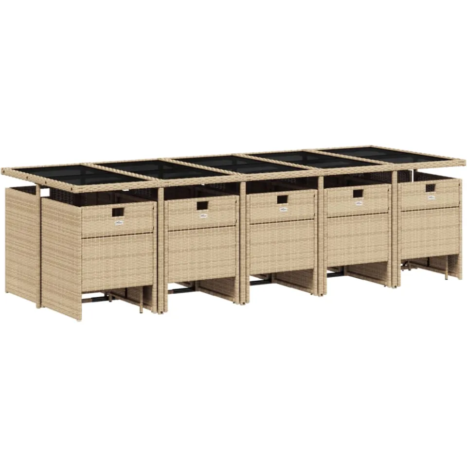vidaXL 15-delige Tuinset met kussens poly rattan gemengd beige, foto 3