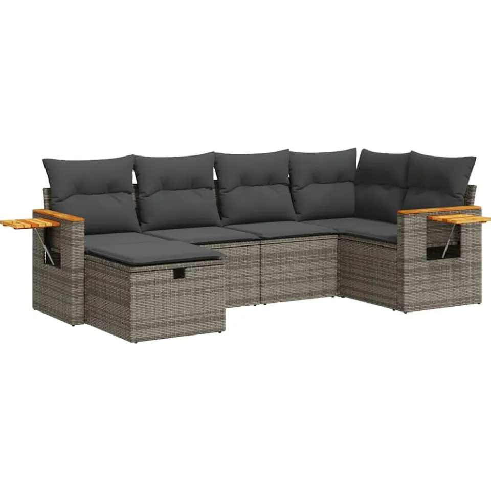 vidaXL 6-delige Loungeset met kussens poly rattan grijs, foto 3