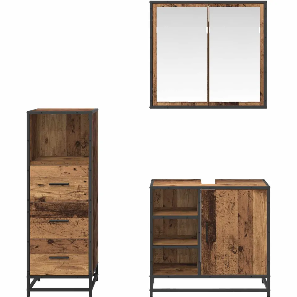 vidaXL Badkamermeubelset 3 st Oud Hout 65 x 33 x 60 cm Bewerkt hout bruin, foto 2