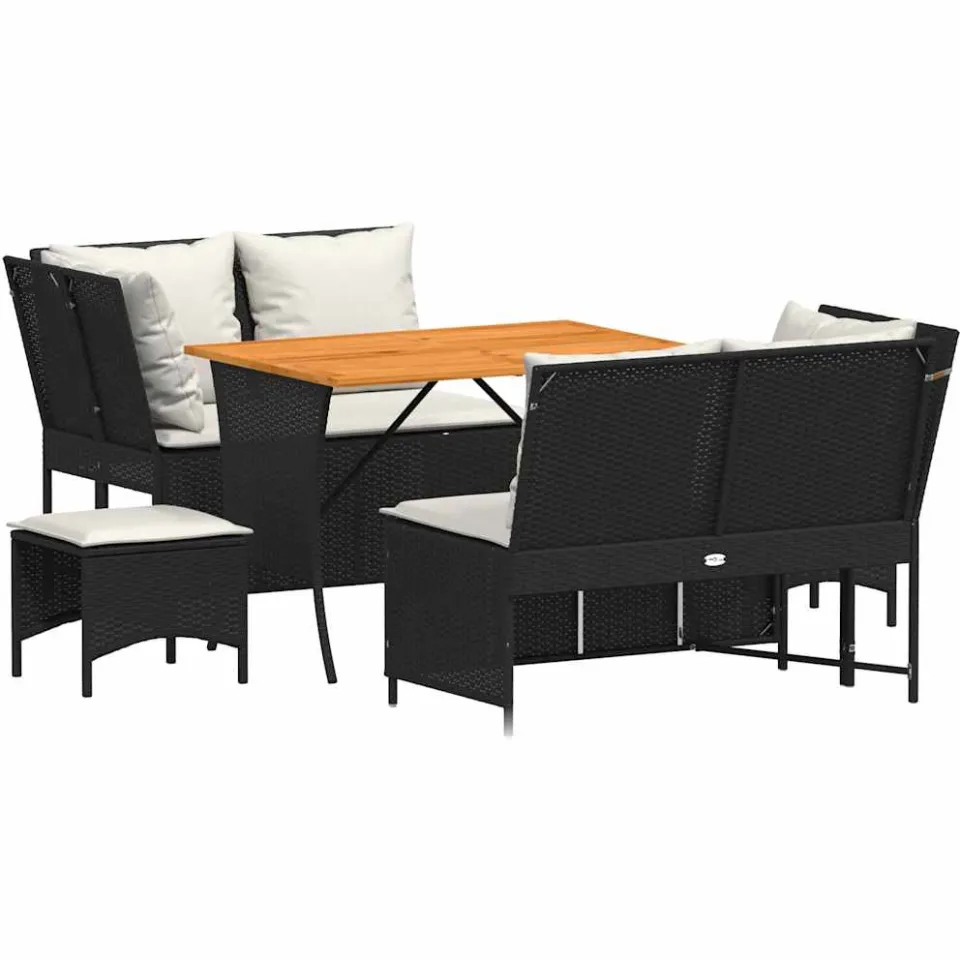 vidaXL 5-delige Loungeset met kussens poly rattan zwart, foto 4