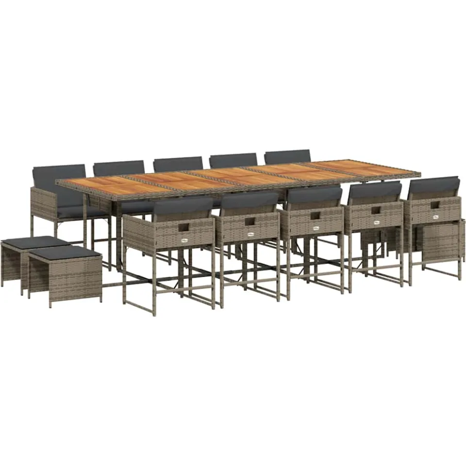 vidaXL 15-delige Tuinset met kussens poly rattan grijs, foto 3