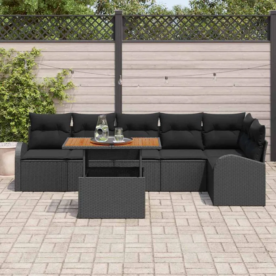 vidaXL Tuin Sofa Set 7 st Zwart Poly riet, foto 3