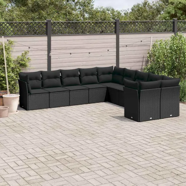 vidaXL 10-delige Loungeset met kussens poly rattan zwart, foto 2