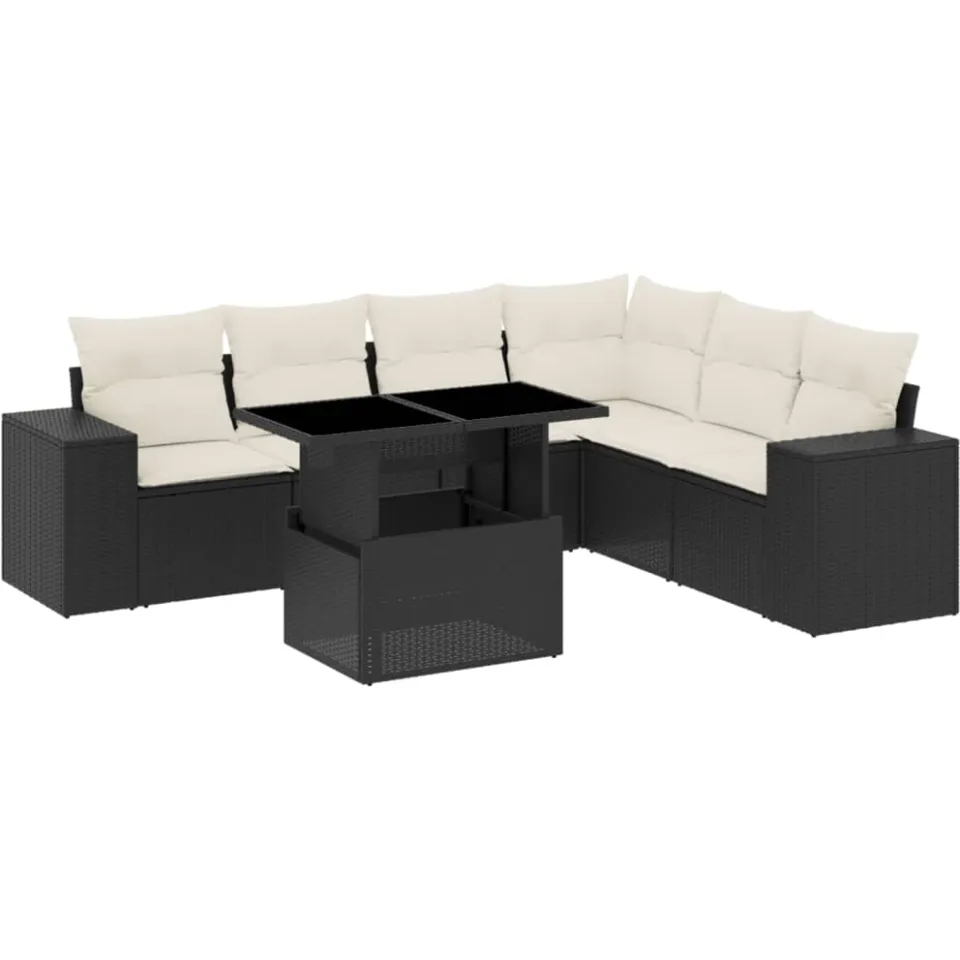 vidaXL 7-delige Loungeset met kussens poly rattan zwart