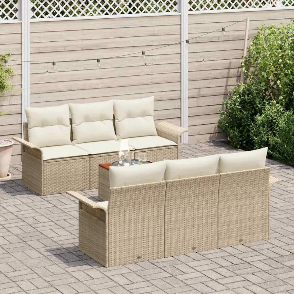 vidaXL Tuinbankenset 7 st Beige poly rattan, foto 3