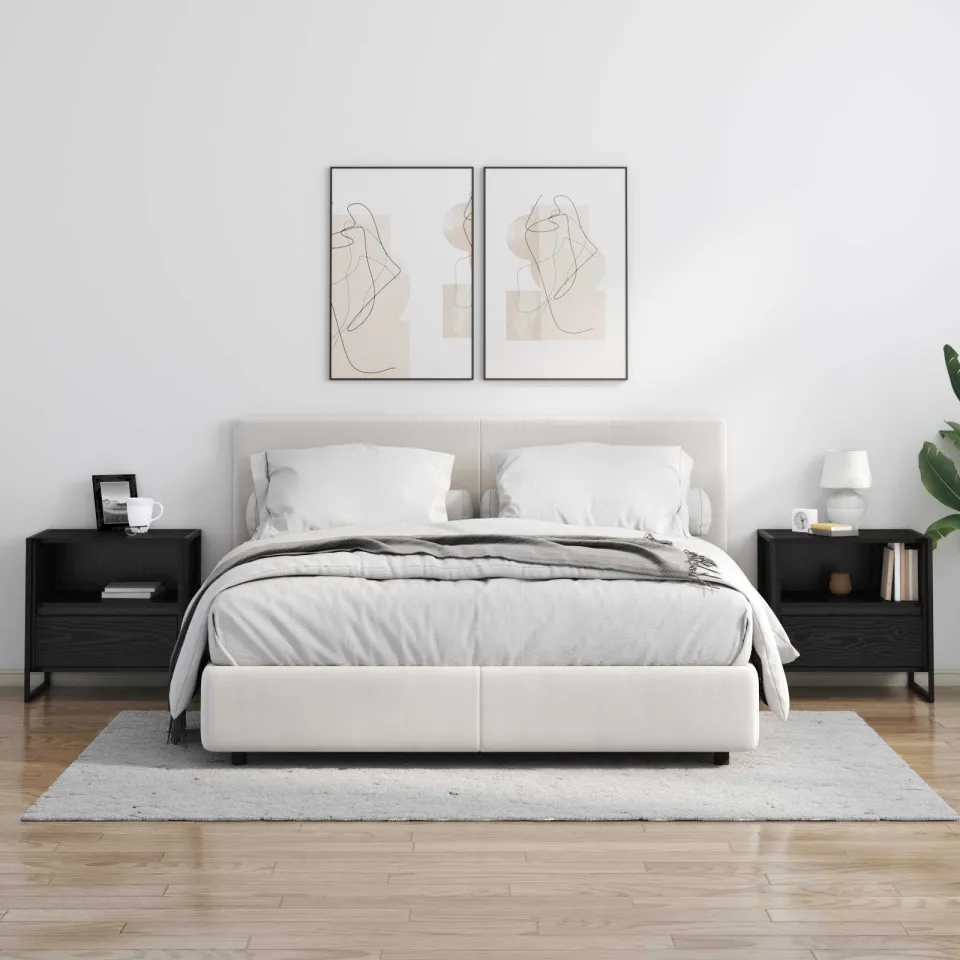 vidaXL Nachtkastje 2 st Zwart Eiken 50 x 39,5 x 50 cm Bewerkt hout, foto 4