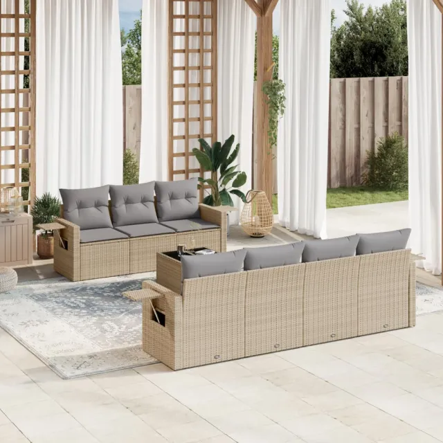 vidaXL 8-delige Loungeset met kussens poly rattan beige, foto 2
