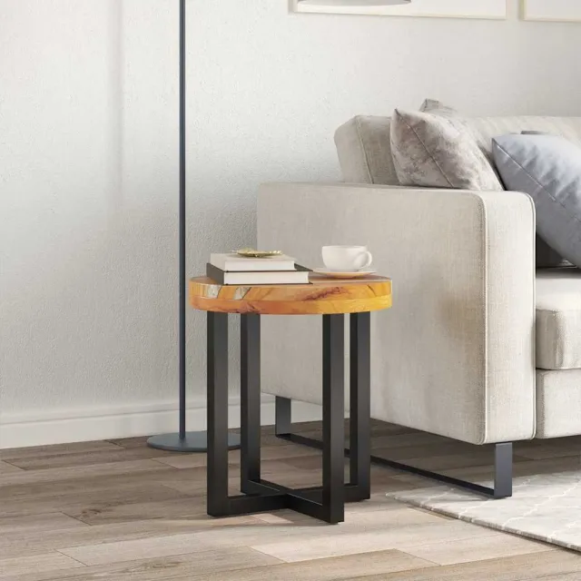 vidaXL Salontafel 40x45 cm massief teakhout en polyresin meerkleurig, foto 2