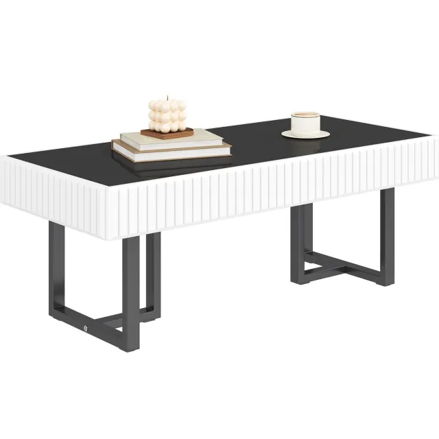 Clruro Moderne Salontafel - 110x50,5x41 cm - Hoogglans Zwarte Tafelblad - Woonkamermeubel - MDF - Zwart/Wit