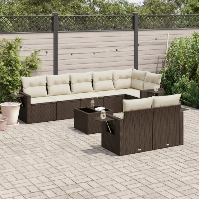 vidaXL 9-delige Loungeset met kussens poly rattan bruin, foto 2