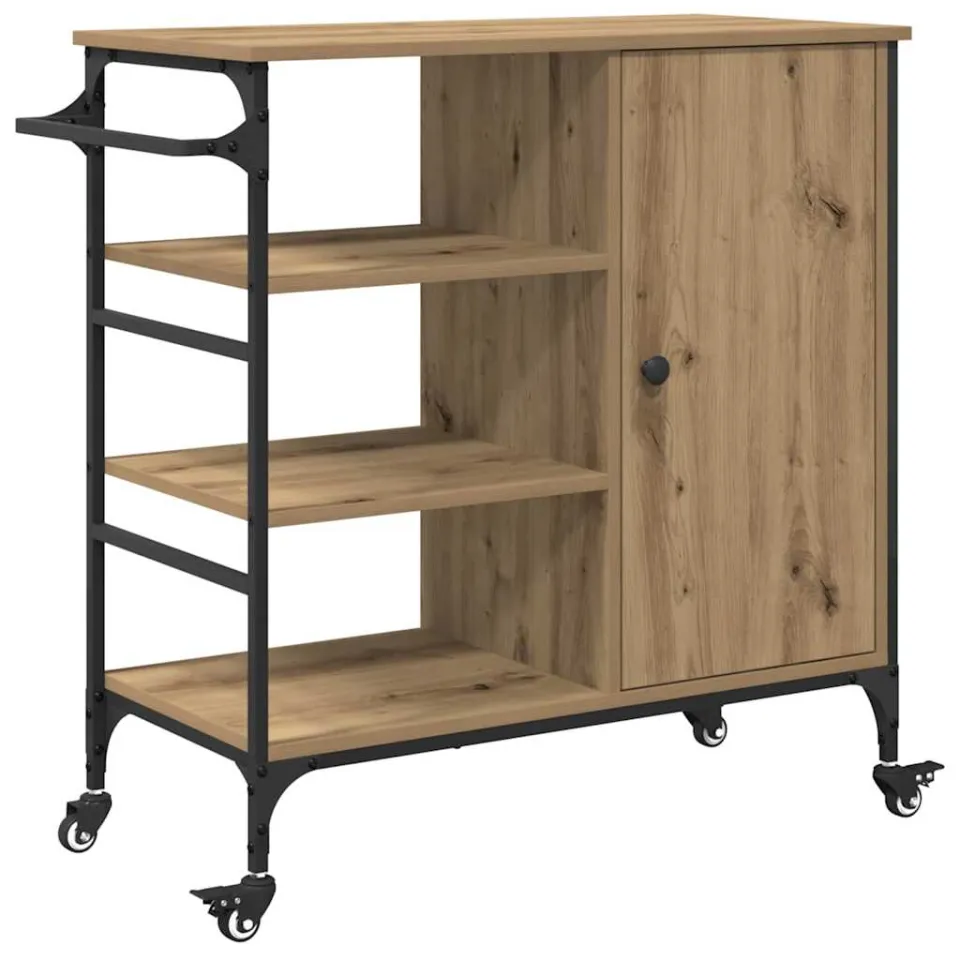 vidaXL Keuken Trolley Artisan Eiken 87.5 x 39 x 84.5 cm Bewerkt hout, foto 3