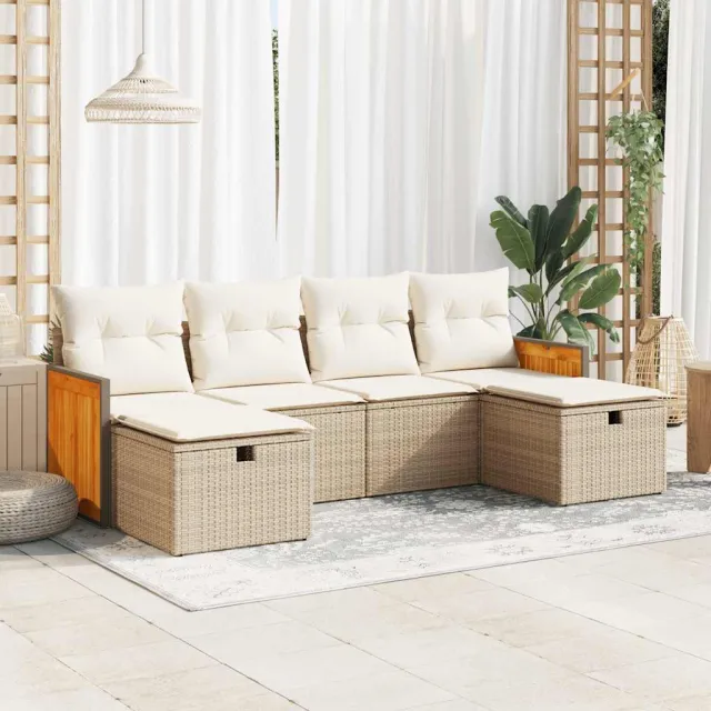 vidaXL 6-delige Loungeset met kussens poly rattan beige, foto 2