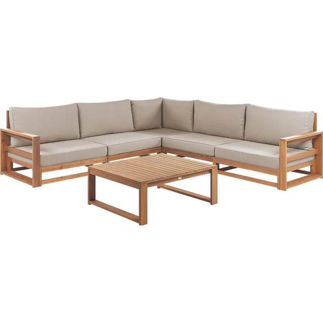 Beliani TIMOR II - Loungeset 5-zits - Taupe - Gecertificeerd Acaciahout Bruin