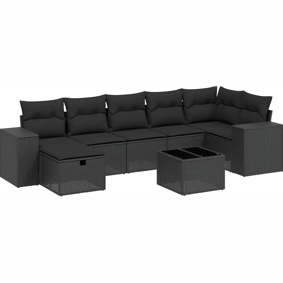 vidaXL 8-delige Loungeset met kussens poly rattan zwart