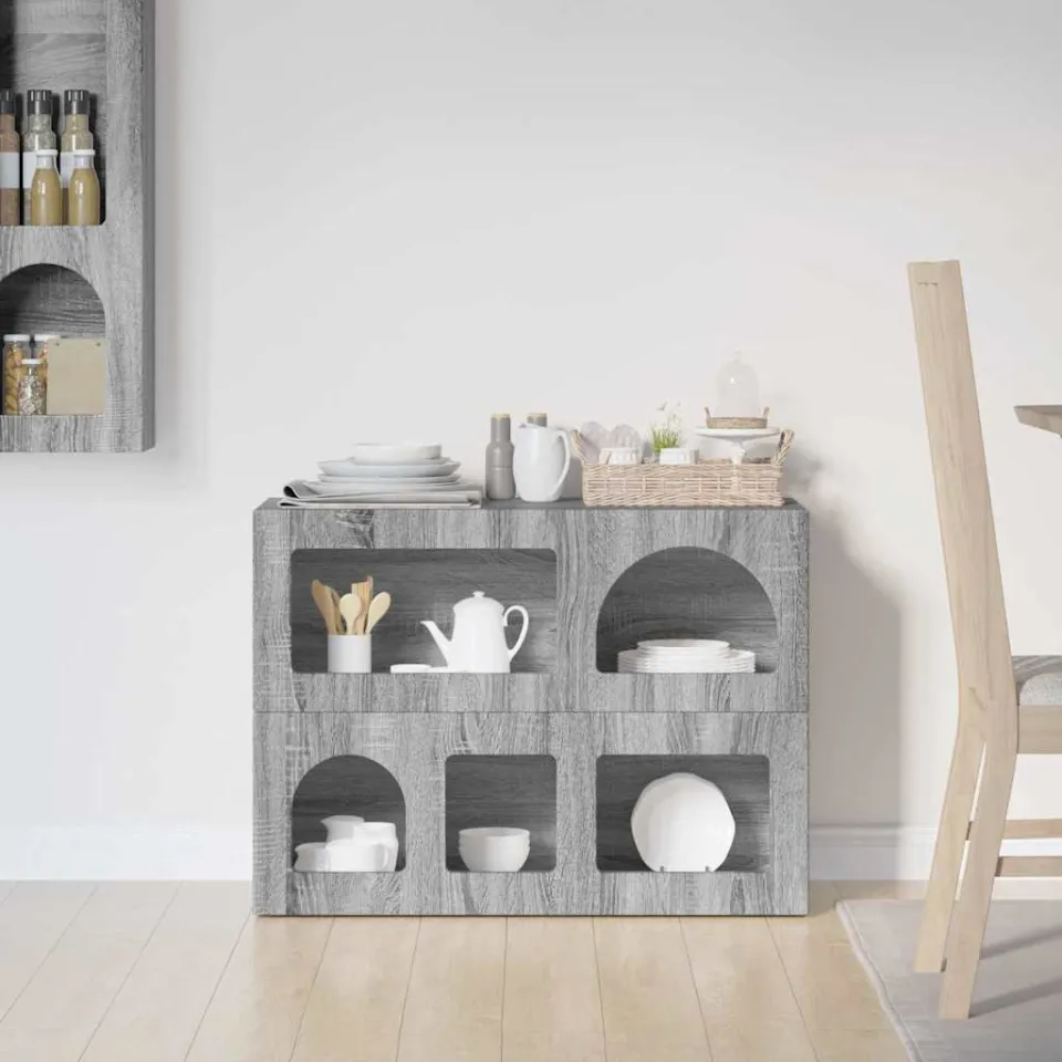 vidaXL Dressoir ELST Grijs Sonoma 80,5 x 35 x 59 cm Bewerkt hout, foto 4