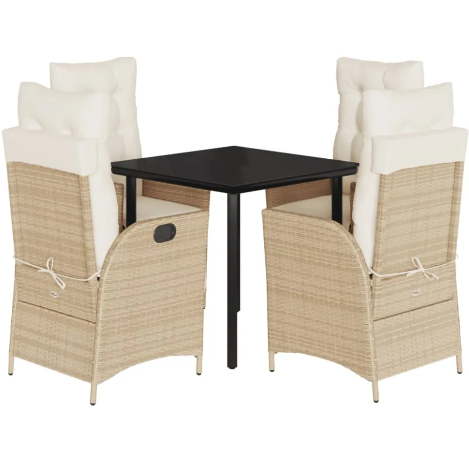 vidaXL 5-delige Tuinset met kussens poly rattan beige, foto 3