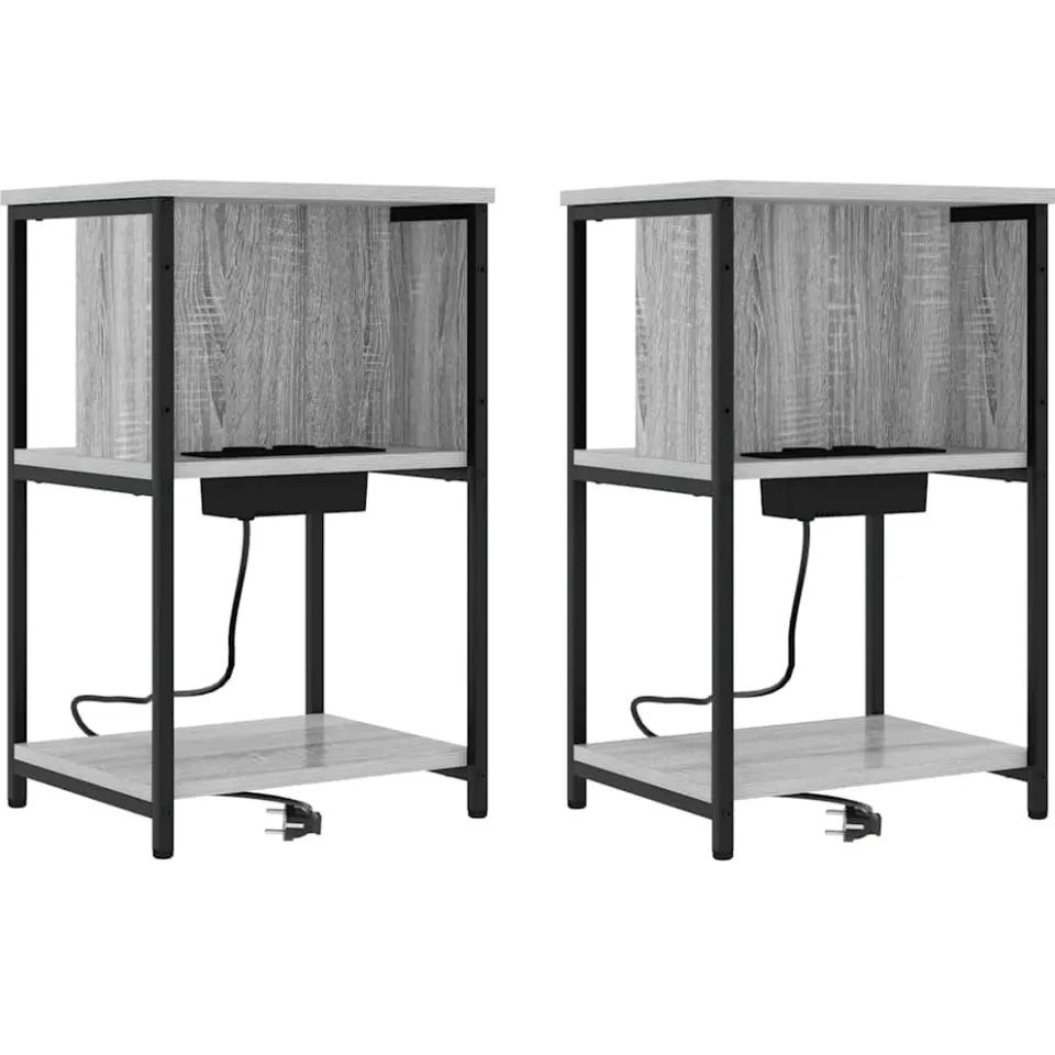 vidaXL Nachtkastje 2 st Grijs Sonoma 38 x 31 x 61 cm Bewerkt hout, foto 3