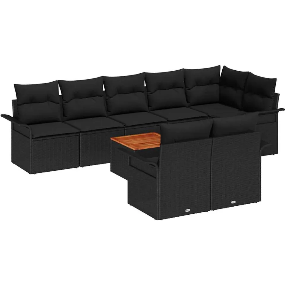 vidaXL Tuinbankenset 9 st Zwart poly rattan