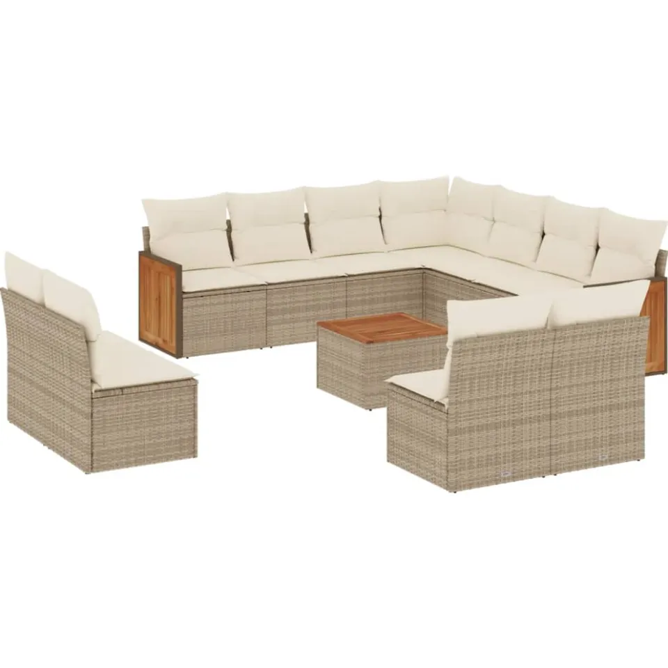 vidaXL 12-delige Loungeset met kussens poly rattan beige