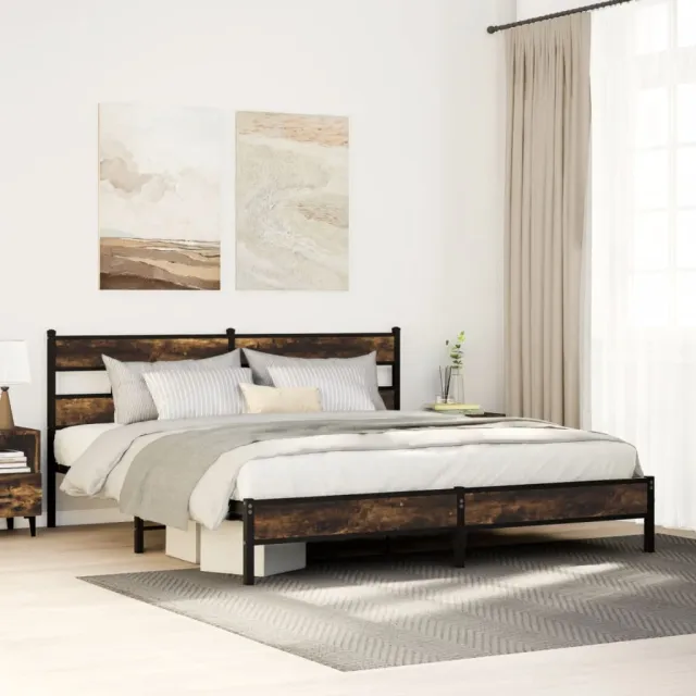 vidaXL Bedframe zonder matras metaal gerookt eikenkleurig 200x200 cm