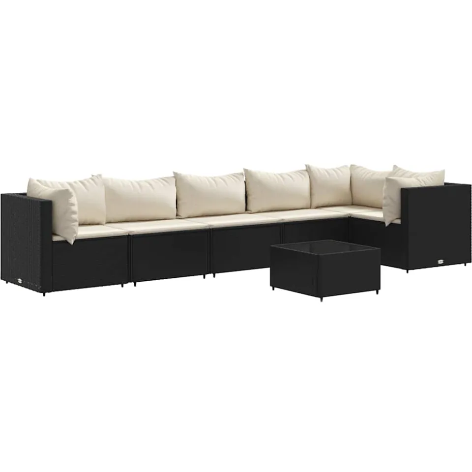 vidaXL 7-delige Loungeset met kussens poly rattan zwart, foto 3