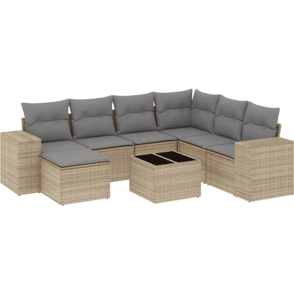 vidaXL 8-delige Loungeset met kussens poly rattan beige