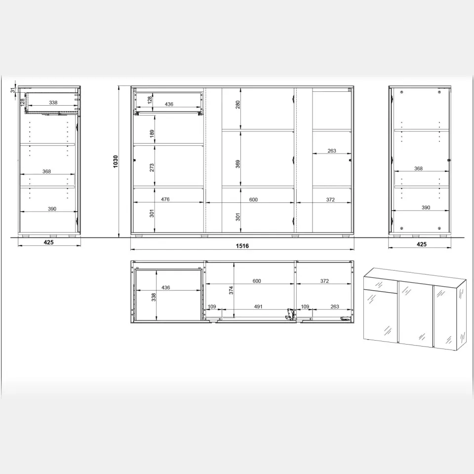 dressoir Taranto wit, foto 3