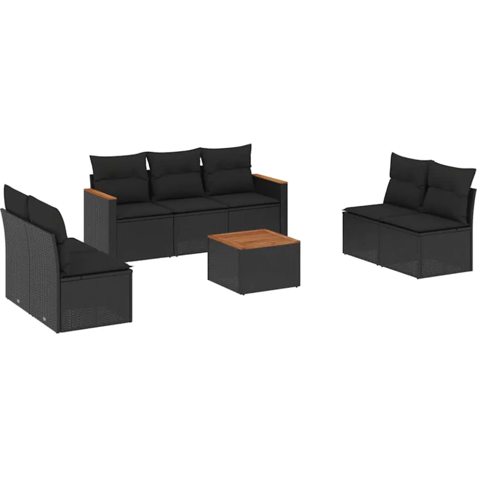 vidaXL 8-delige Loungeset met kussens poly rattan zwart, foto 3