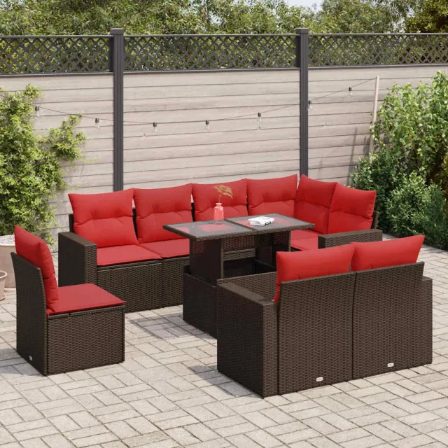 vidaXL 9-delige Loungeset met kussens poly rattan acacia bruin, foto 2